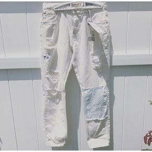 Zara White Destructed Boyfriend Jeans